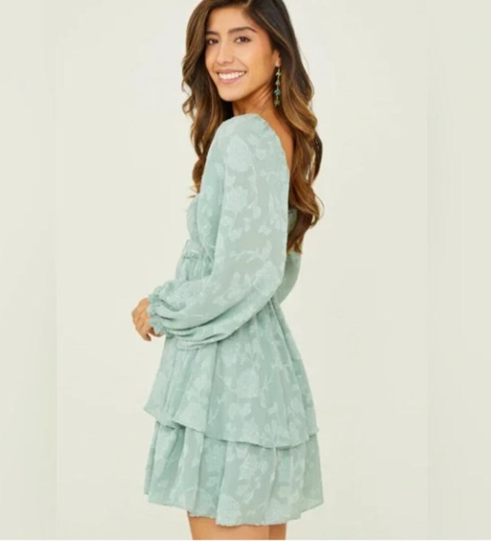 Altar'd State Vega Gemma Babydoll Mini Dress Iceberg Green Festival Spring